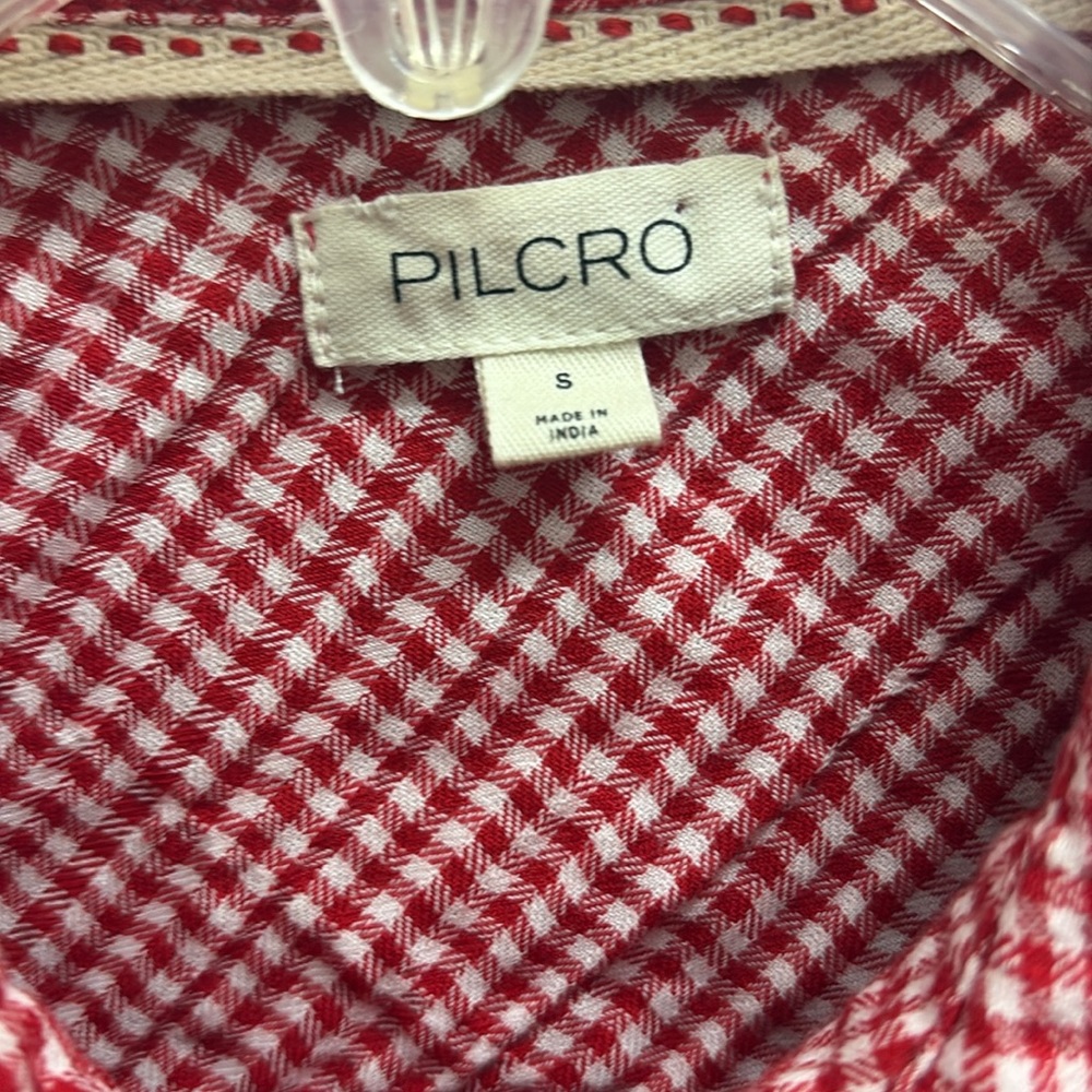 Pilcro Anthropologie Red Gingham Western Ruffled Button Down Top, Small - Picture 4 of 8